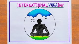 Yoga Day Drawing / International Yoga Day Poster Drawing Easy Steps / World Yoga Day Drawing