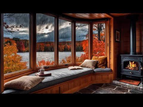 Cozy Autumn Cabin 🍂🔥Rainy Fall Ambience | Enjoy the Crackling Fire & Ambient Rain Sounds for Sleep