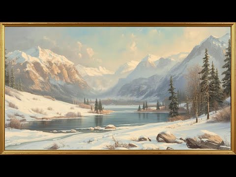Dusty Blue Mountain Lake – Luxury Winter Screensaver 4K | Serene Home Décor Art