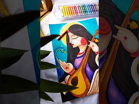 Vidyangdevi..🌼🤍 #oilpastel #saraswati #youtubeshorts #art #drawing #artist #pastel #colourful