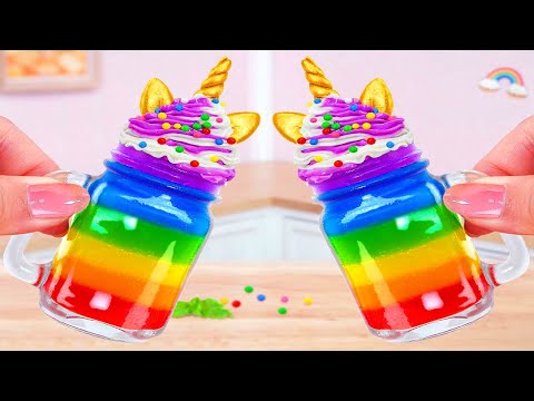 Yummy miniature rainbow jelly decorating – tasty unicorn jello recipe by mini cakes