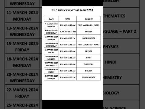SSLC 2024 PUBLIC EXAM TIME TABLE  | #sslc #timetable #2024