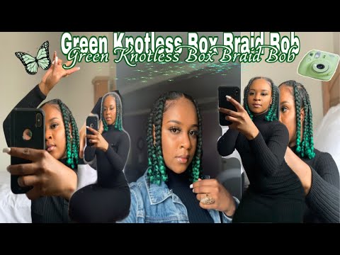 Blunt Cut Bob  Knotless Box Braid  Tutorial w/ Green Hair