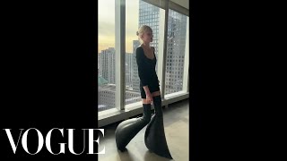 Model Alex Consani Tries on Inflatable Rick Owens Boots
