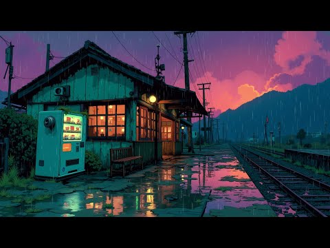 Japanese Retro Vibes 🎧 Rainy Lofi Town Ambiance 🌸 Nostalgic Chill Music