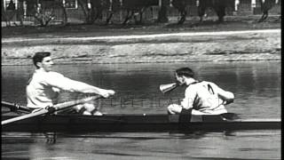 Franklin D Roosevelt Junior participates in crew workout at Cambridge, Massachuse...HD Stock Footage