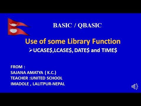 A QBASIC PROGRAM TO SHOW THE USE OF SOME LIBRARY FUNCTION LIKE UCASE$,LCASE$, DATE$ and TIME