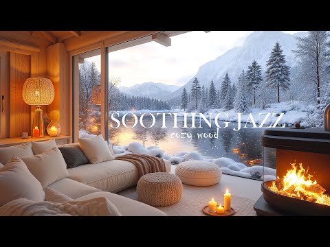 Warm Balcony Winter by the Lake 4K ❄️ Cozy Ambience with Smooth Jazz & Crackling Fireplace