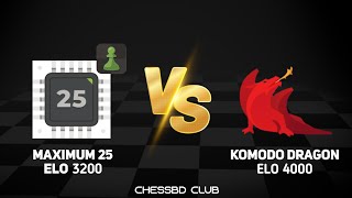 chess.com Maximum 25 (Elo 3200) vs Komodo Dragon  (Elo 4000) || chessbd club #chess #komododragons