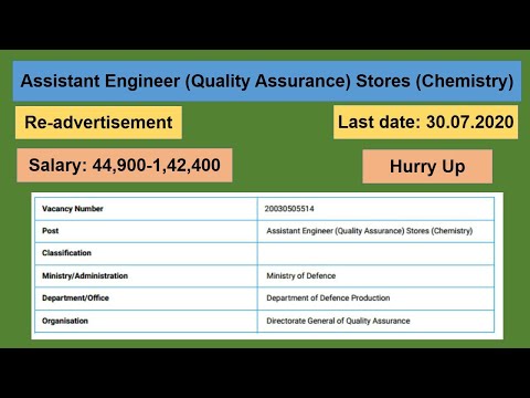 Assistant Engineer||Quality Assurance (Chemistry)||Re-advertisement||Last date 30.07.2020||5 posts
