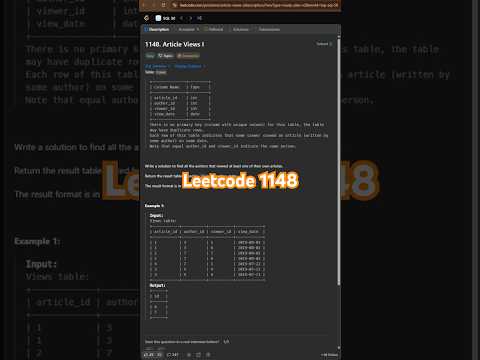 Leetcode 1148 in 30 Seconds | SQL 50 Challenge #SQL #Leetcode #SQLChallenge #LearnSQL #sql50