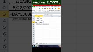 ms excel function | DAYS360 #shorts #youtubeshorts #viralshorts #exceltutorial #excelformulasinhindi