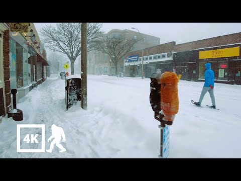 4K | Walking Blizzard | Davis Square Boston | City Urban Sounds ASMR