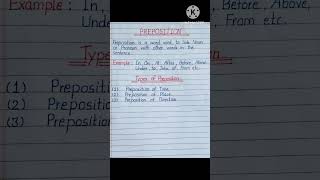 Definition of Preposition I Types of Preposition I #shorts #yt_shorts #englishgrammar