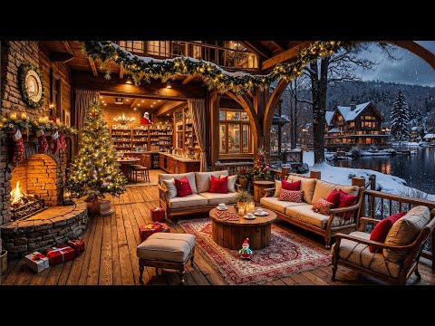 Smooth Christmas Jazz Music 🎄 Christmas Porch Space Ambience with Warm Jazz Music for Unwind