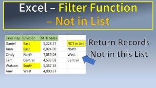 Excel Filter Function Not In List