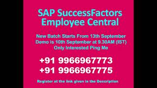SAP Success Factors | Employee Central Free Demo on 10th September @ 9.30AM (IST) to 10.45AM IST