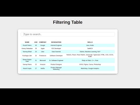 Filtering table using Javascript - Part 1