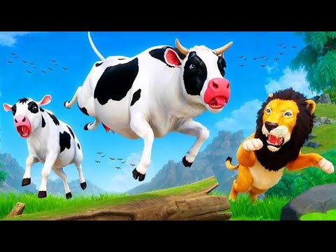Cow Family Saved from Lion | Farm Adventure
