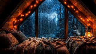 Heavy Rain on Window at Night in Cozy Bedroom ⛈️ Fall Asleep Fast | 3 Hours Rain Sounds