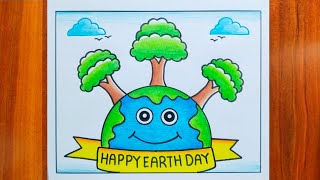 Earth Day Drawing Easy / Earth Day Poster Drawing / World Earth Day Drawing / Save Earth Drawing