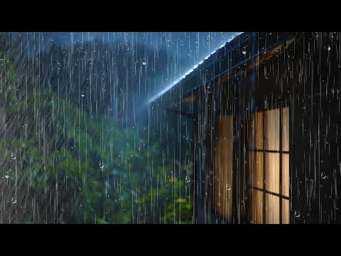 Heavy Rain at Night on Roof for Deep Sleep ⚡ Fall Asleep Fast | Relaxing Rain & ASMR Sounds