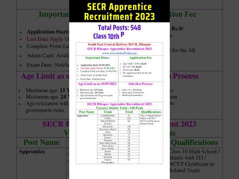 South East Central Railway Apprentice Recruitment 2023 #latest #jobnews #jobnotification #jobsearch