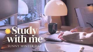 3-HOUR STUDY WITH ME ☀️ Sunny Winter Morning | ✍️ Real Sounds | 🔥 Fire Crackling | Pomodoro 50/10