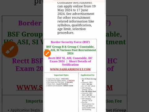 Bsf SI/ASI/HC/Constable vacancy online form 2024 Apply#viral #shortviral #tranding #foryoupage