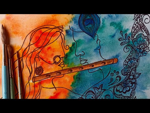 How to create a Radha Krishna printing by water colour 🎨 school art tutorial 🎨🌹🖌️🖌️