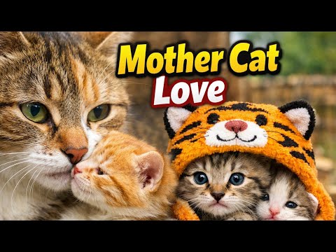 Mother Cat Love Story 🐱 | Cute Tiger Hat for Kittens on Farm Mama