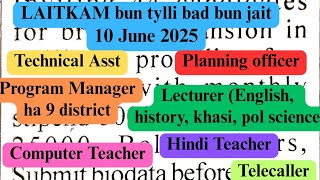 KHUBOR LAITKAM 10 JUNE 2025 #ShillongJobs #MeghalayaVacancy #GovernmentJobShillong