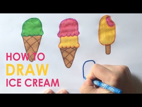 How to Draw Delicious Ice Cream cones and ice creams on a stick | Learning colors for kids