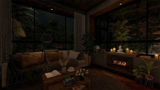 Cozy Room Ambience ASMR🌙 Rain On Window Sounds With Crackling Fire For Sleep, Study, Relaxation.
