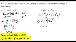 Use the Definition of One-to-One to Determine if a function is One-to-One Video