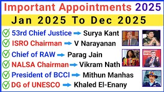 Important Appointments 2025 | Who is Who in India 2025 | Appointments 2025 Current Affairs
