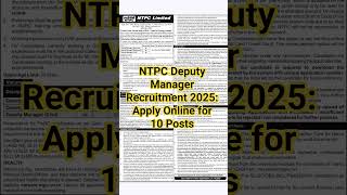 NTPC Deputy Manager Recruitment 2025: Apply Online for 10 Posts