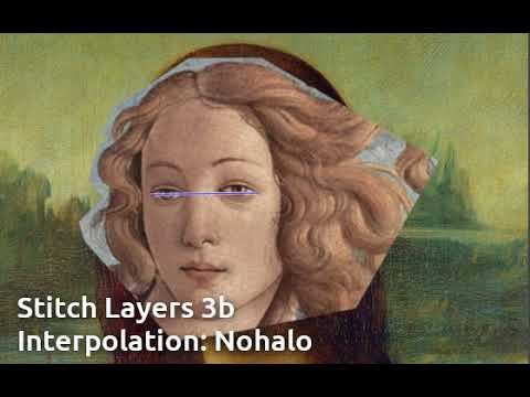 Gimp python script Stitch layers version 3b: Differences between interpolation methods