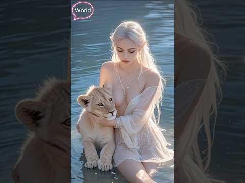 🌟 Fantasy Angel Girl with White Baby Lion – Enchanting Visual Story 🦁👼