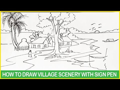 HOW TO DRAW VILLAGE SCENERY WITH SIGN PEN FOR KIDS. #Kids Toy School