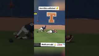 Horrible collision in the outfield for Ole Miss! #collegebaseball #collegeworldseries #olemiss