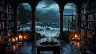 Reading Ocean Views: Dark Academia Vibes & Melancholic Piano Music for Study | Stormy Rainy Night