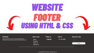 How To Create Footer For Wedsite Using HTML & CSS. Simple Design of Footer.