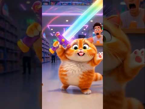 Cat's New Magical Sword⚔️🙀 A Rainbow Toy Sword Adventure At Home🌈❤️ #shorts #cat #catvideos #kitten