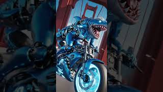 Futuristic Shark Rider on Neon Hover-Bike Epic 3D AI Short #giantai #giantshark #superhero