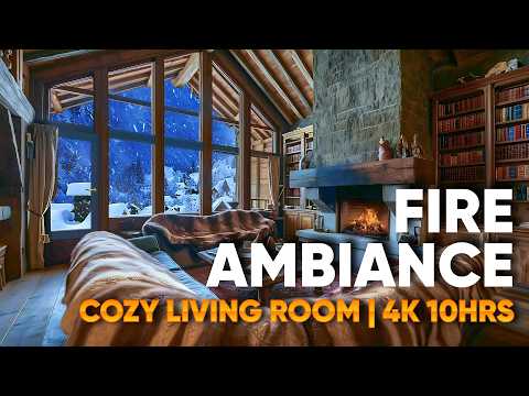 Burning Crisp Sound & Snow Ambiance ❄️🔥 | 10H Cozy Living Room – 15 Min Rotating Ambiances