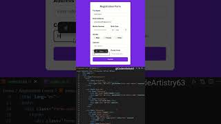 Modern Registration Form Using HTML & CSS | @CodeArtistry63 |  #webdesign #htmlcss #shorts #codes
