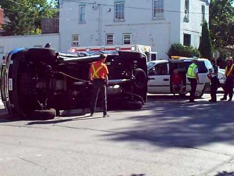 GM truck flipped by a Dodge