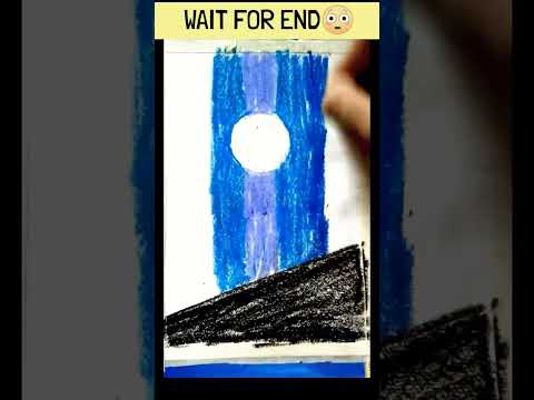 🌃Moonlight NIGHT SCENERY Oil Pastel Drawing|| #shorts