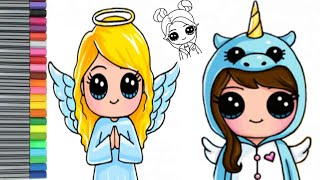 رسم شخصيات انمي للبنات||خطوة بخطوة - رسم فتاة اليونيكور-رسمة جنية كرتونية-رسم وتلوين-draw kids